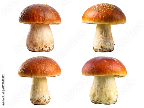 Mushrooms, a Set of mushrooms, and four mushroom collections isolated
