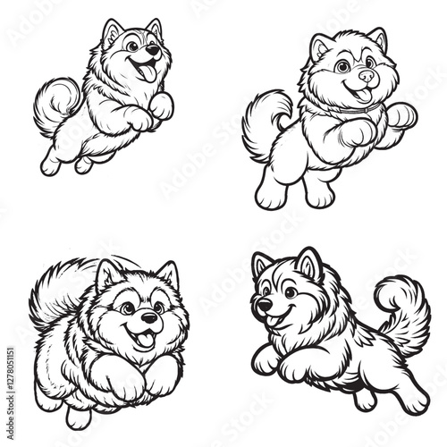 High-Quality Cute Cartoonic Alaskan Malamute Jumping Pose Vector Illustrations"