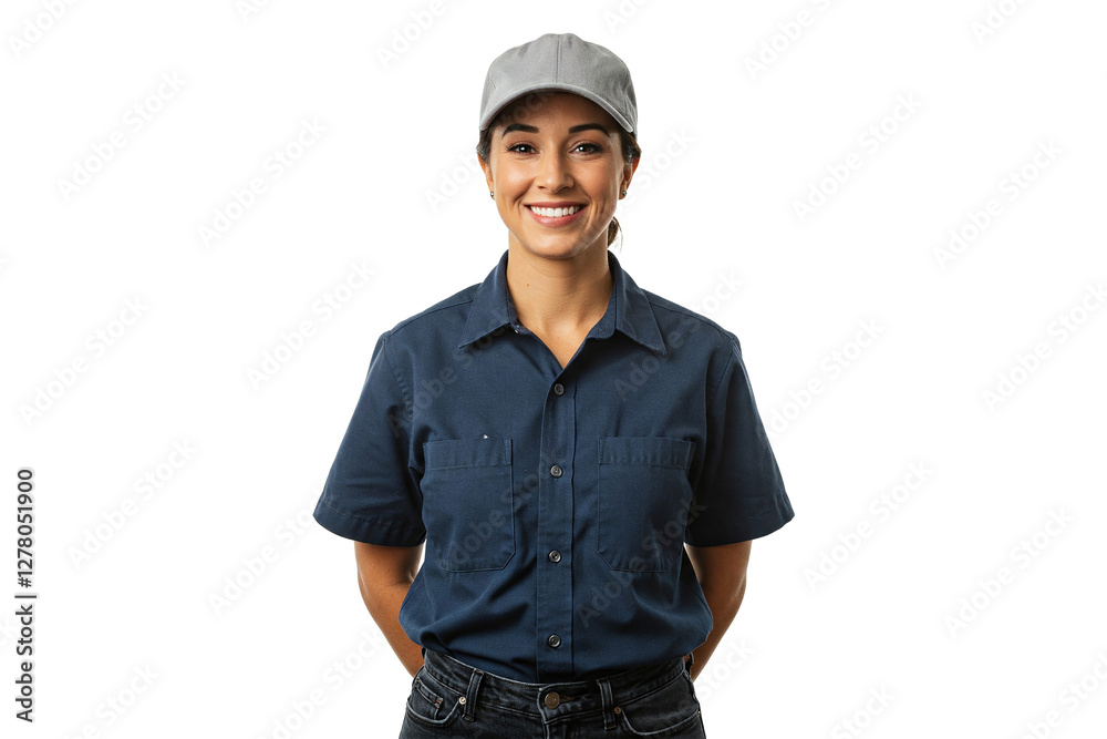 Portrait of a smiling manufacture female worker wearing a hat, transparent PNG, isolated, cut-out Portrait of a smiling manufacture female worker wearing a hat, transparent PNG, isolated, cut-out