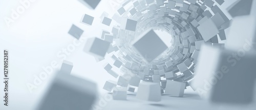 Fototapeta Naklejka Na Ścianę i Meble -  3d rendering of a tunnel made up of small white cubes. the cubes are arranged in a circular pattern, creating a sense of depth and dimension.