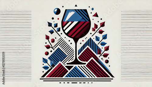 Modern Wine Glass Illustration with Abstract Elements