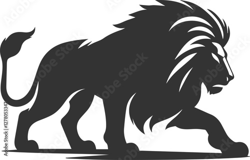 A lion stalking prey with silent intent