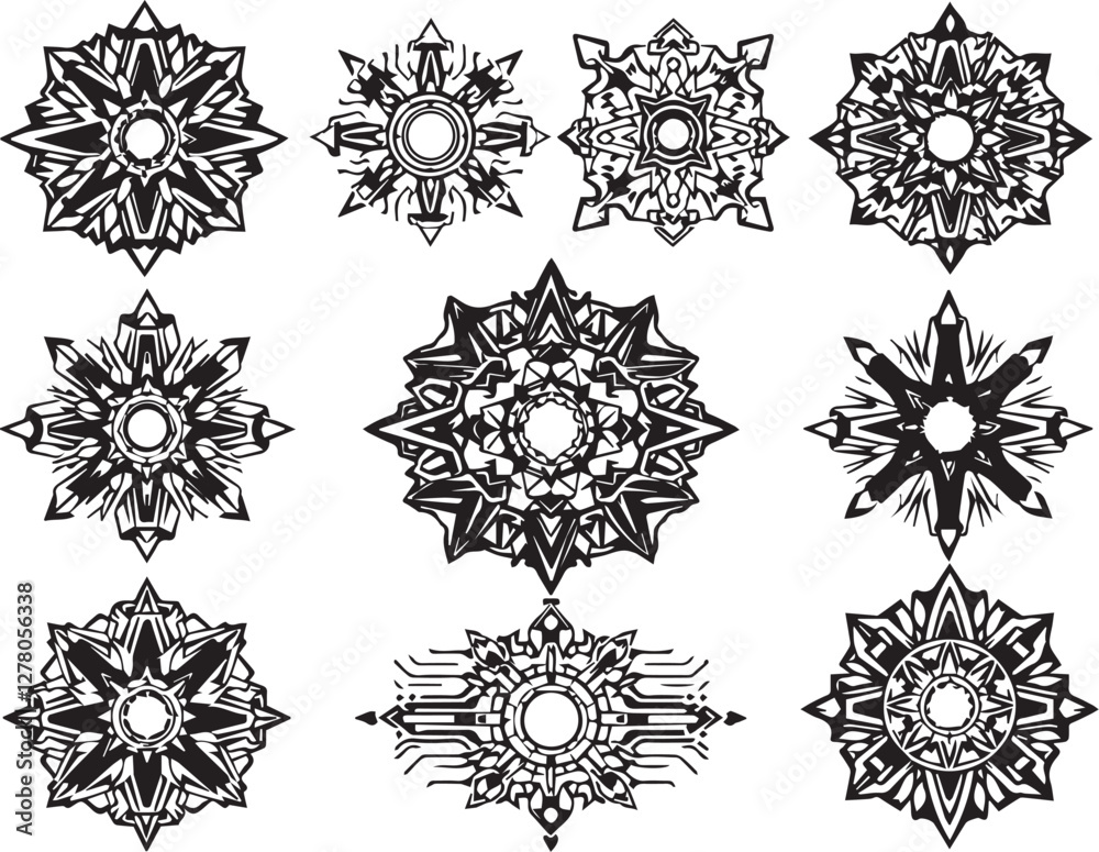 Set of elements for flat design, patterns, ornaments, mandalas. Hand drawn vector illustration Set of elements for flat design, patterns, ornaments, mandalas. Hand drawn vector illustration