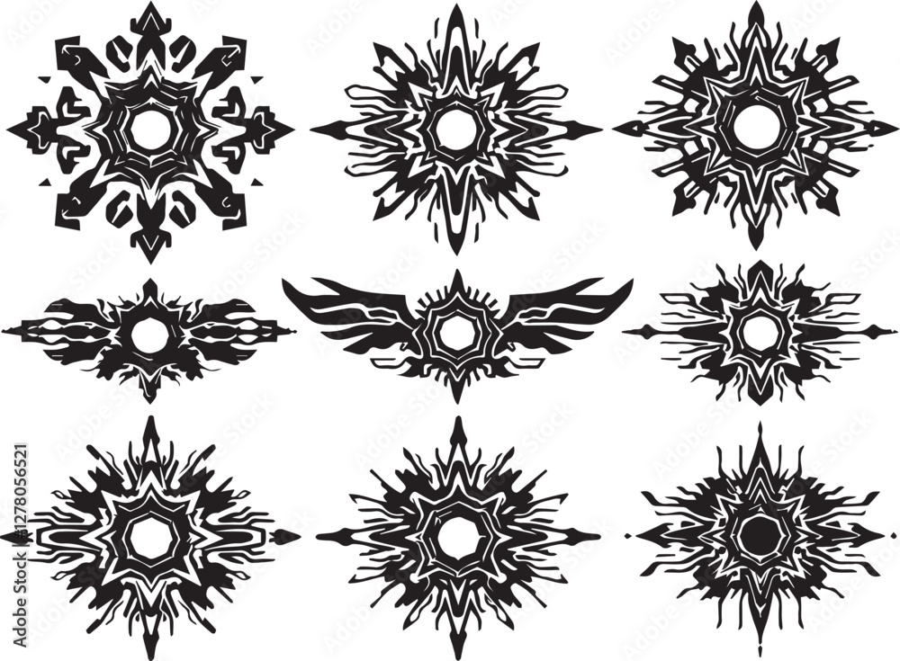 Set of elements for flat design, patterns, ornaments, mandalas. Hand drawn vector illustration Set of elements for flat design, patterns, ornaments, mandalas. Hand drawn vector illustration