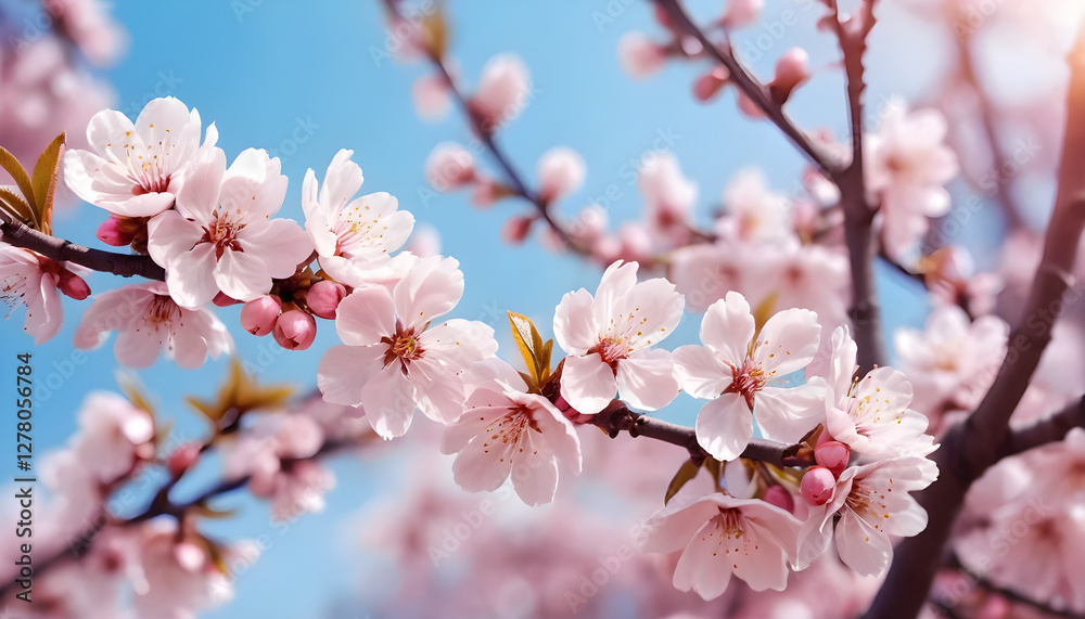 Sakura background with flower blossom and April floral nature on pink Sakura background with flower blossom and April floral nature on pink