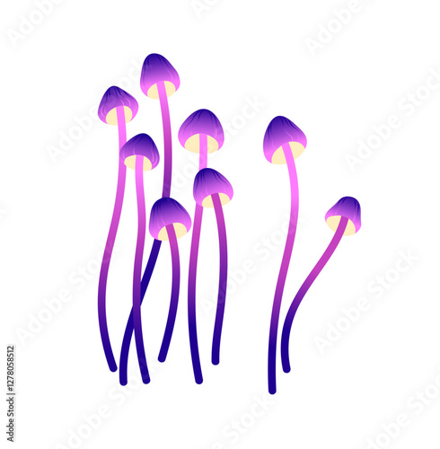 False honey mushrooms. Abstract trippy boletus, little hallucinogenic boletes, psychedelic fungi, psilocybin fungus. Toxic, poisonous plants. Flat isolated vector illustration on white background