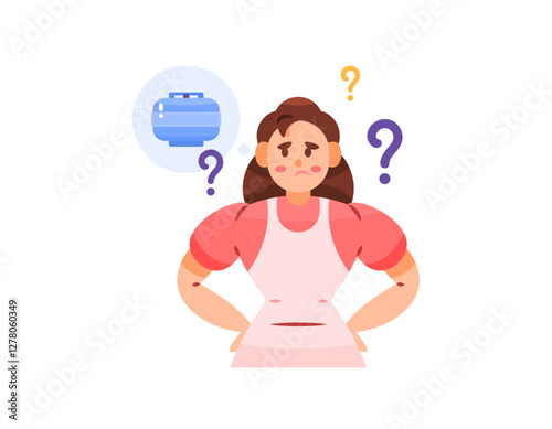 illustration of a housewife confused to get a gas cylinder. a woman has difficulty getting gas for cooking. rare goods problem. flat style character design. element