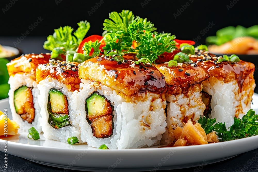 Delicious sushi rolls japanese cuisine food photography elegant presentation close-up culinary art