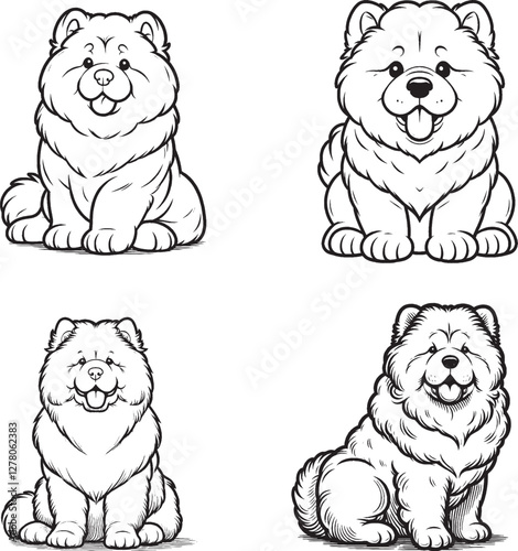 "High-Quality Cute Cartoonic Chow Chow Sitting Pose Vector Illustrations"