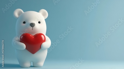 Adorable 3D Render of a Polar Bear Holding a Heart: A Symbol of Love and Affection