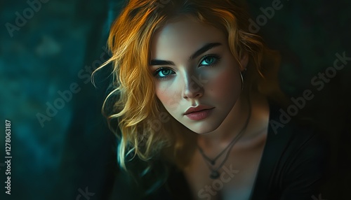Beautiful woman with blonde hair and piercing green eyes