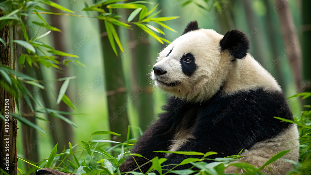 Fototapeta premium giant panda eating bamboo