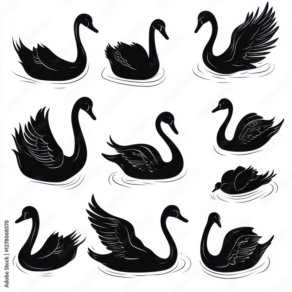Fototapeta premium Swan Animal Pack of Vector Silhouette Design Isolated on White Background