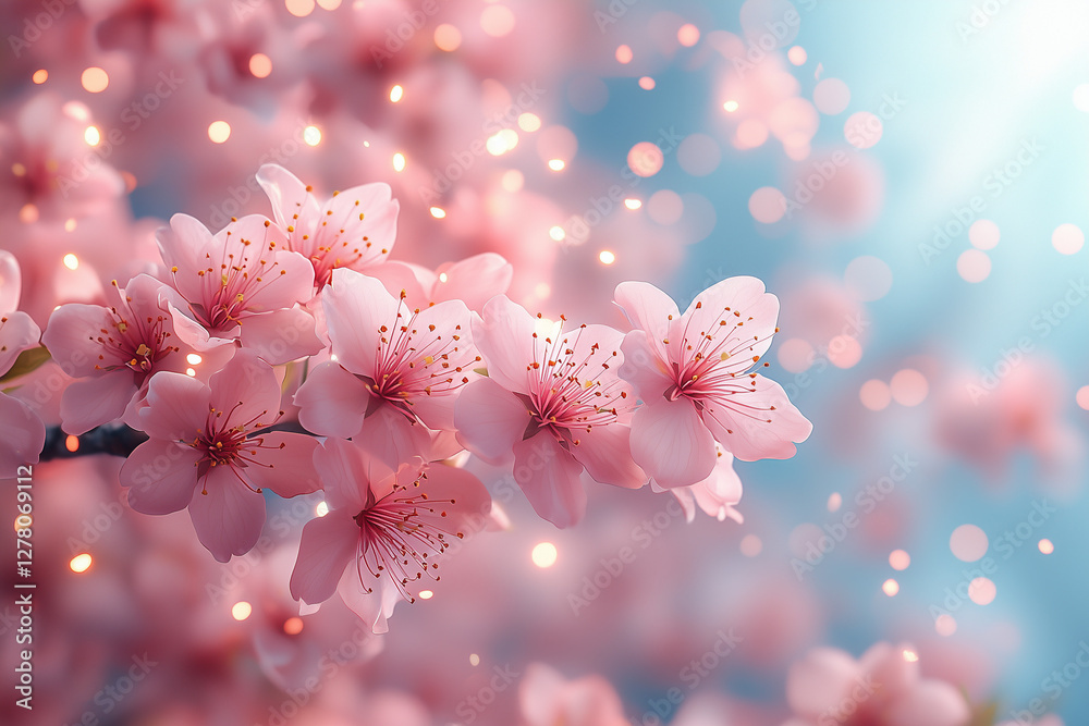 A serene view of cherry blossoms in bloom, with soft pink petals swaying in the wind against a clear blue sky. A serene view of cherry blossoms in bloom, with soft pink petals swaying in the wind against a clear blue sky.