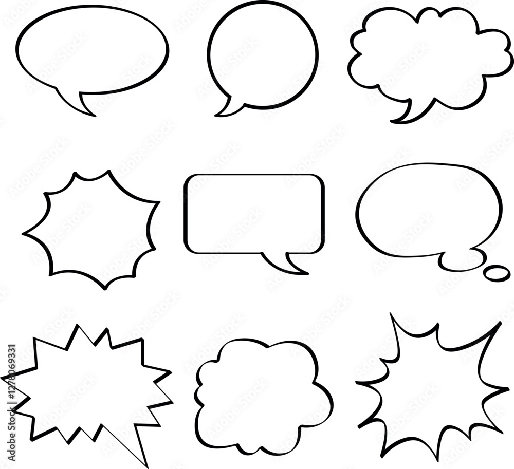 Diverse Speech Bubble Shapes Vector Set Diverse Speech Bubble Shapes Vector Set