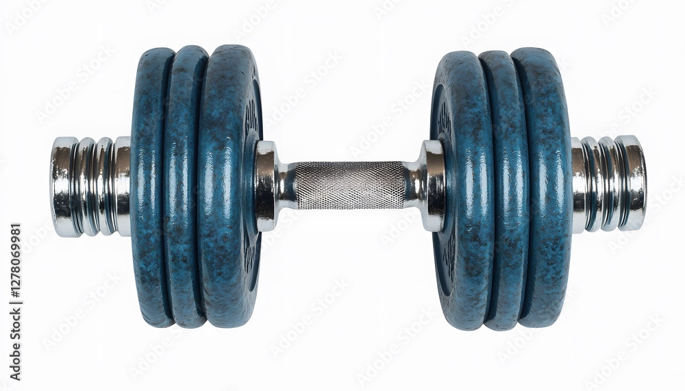Fototapeta premium Single blue adjustable dumbbell on a pure white background