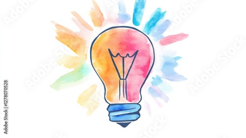 Futuristic Watercolor Light Bulb Illustration with Abstract Colors