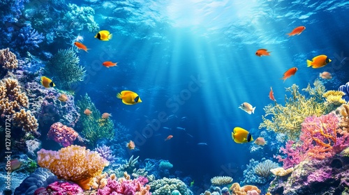Fototapeta Naklejka Na Ścianę i Meble -  Vibrant ocean life featuring a school of fish tropical coral reef and marine wildlife in the Red Sea Egypt