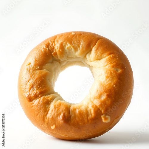 Golden Baked Bagel on White Background