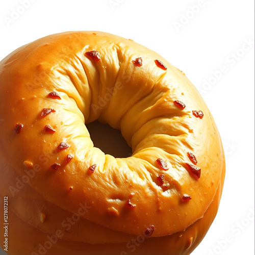 Golden Baked Bagel on White Background