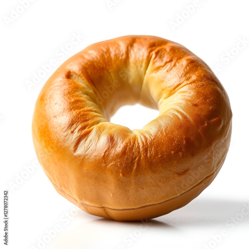Golden Baked Bagel on White Background