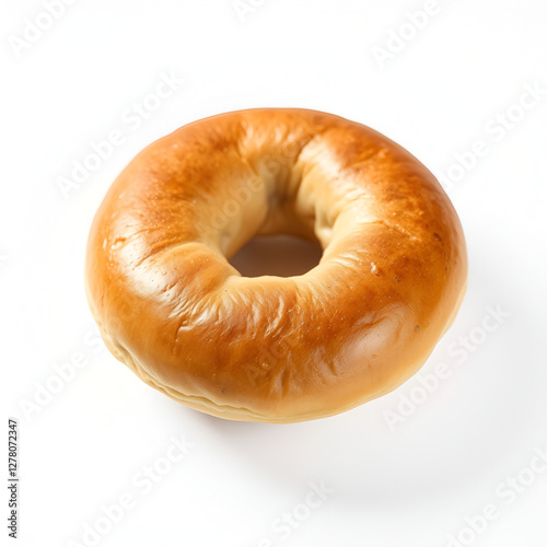 Golden Baked Bagel on White Background
