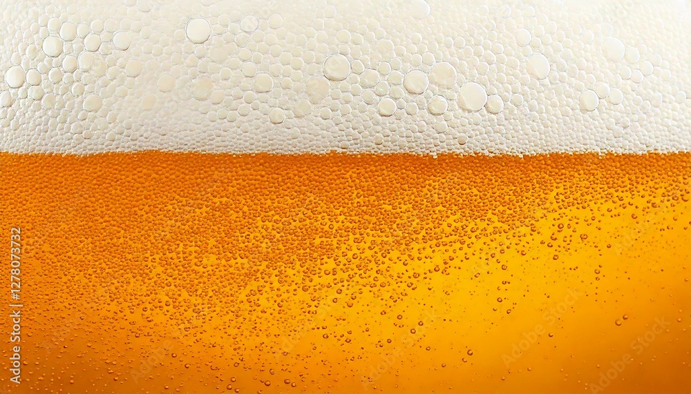Bierschaum in Großaufnahme: weißer Schaum und gelbe Flüssigkeit im Bier. Bierschaum in Großaufnahme: weißer Schaum und gelbe Flüssigkeit im Bier.