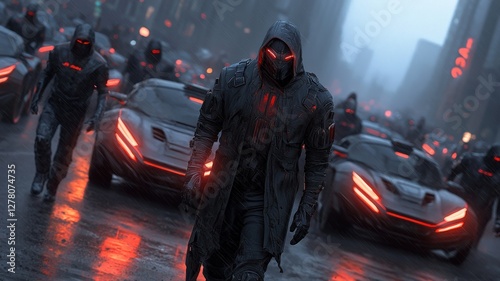 A desert wasteland ruled by warring clans, futuristic vehicles speeding through the barren land