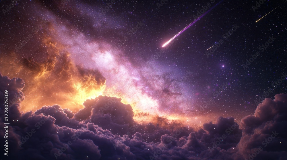 Fototapeta premium A breathtaking cosmic scene showcasing vibrant galaxies and stars.