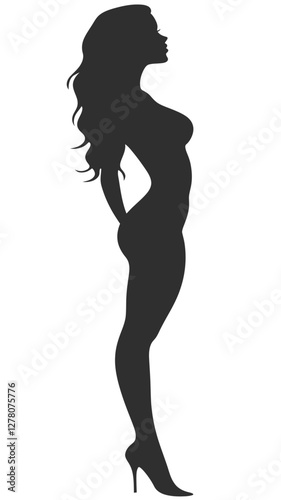 Elegant Curvy Woman Silhouette in Profile Black Vector for Lifestyle and Fashion Concepts