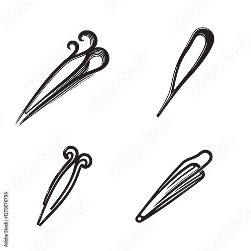 High-Quality Hairpins Vector Illustrations Black Silhouette Isolated on White Background"