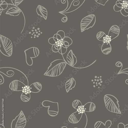 Outline Floral Seamless Pattern with tone colour