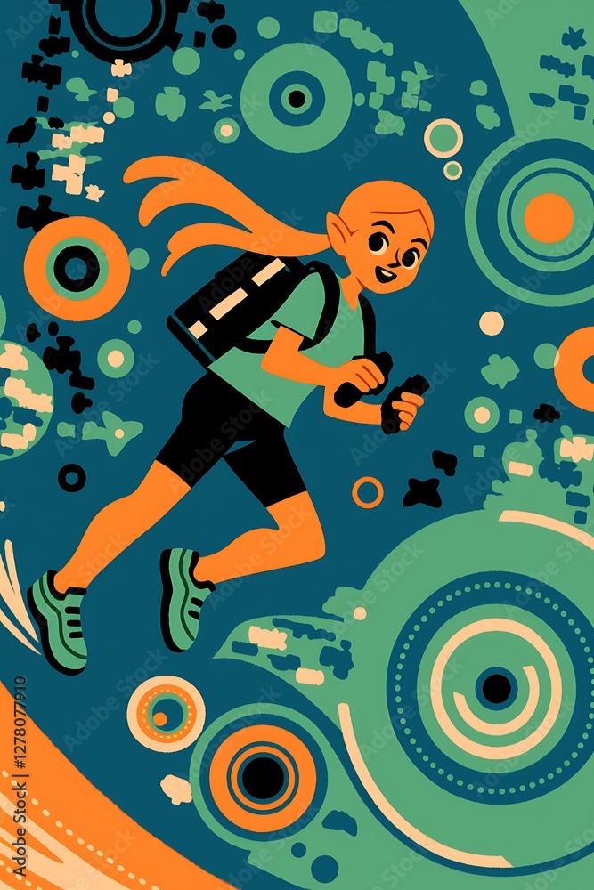 Obraz premium Running Girl, Abstract Space, Whimsical, Fast, Dynamic