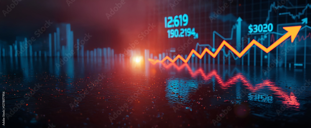 Naklejka premium lighting effect, money business graph finance chart diagram on economy coin background with growth financial data concept or investment market profit bar and success market stock technology currency