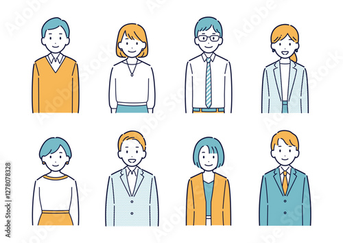 正面を向いて笑うビジネスパーソンのイラストセット