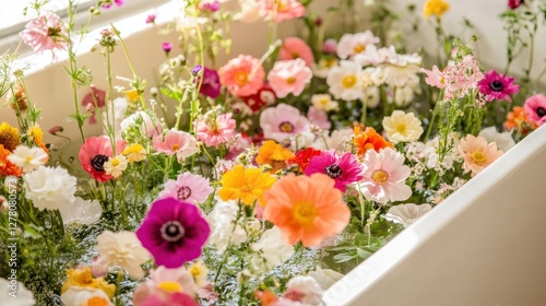 Wallpaper Mural Vibrant Flowers Floating in a Bathtub Under Natural Light Torontodigital.ca