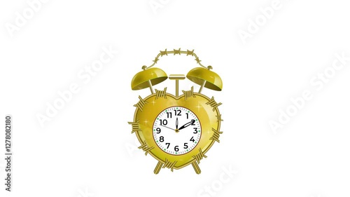 Anxiety. Gold heart-shaped watch with barbed wire. Animation, copy space