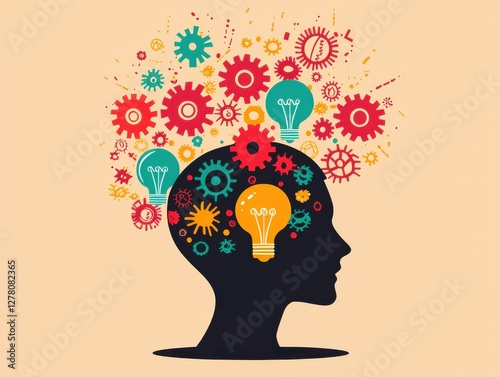 Wallpaper Mural Creative mind with gears and light bulbs representing ideas. Torontodigital.ca