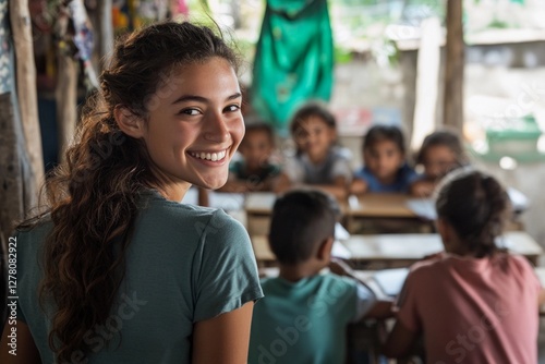 Smiles and Learning Shine Brightly in a Vibrant Classroom Filled With Joy. Generative AI