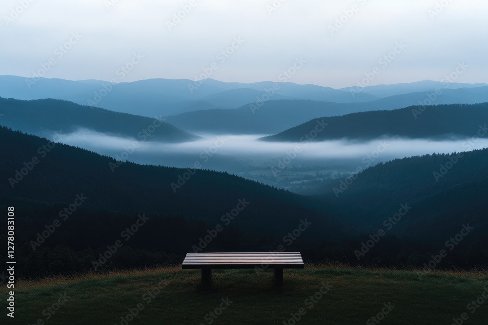 Serene landscape showcases mountains shrouded in mist, inviting Serene landscape showcases mountains shrouded in mist, inviting