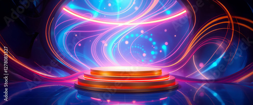 Luxury Gold Podium for Product Display with Soft Light Effects and Bokeh, Decorations ,Twinkling Sparkles, Glitter Light Effects