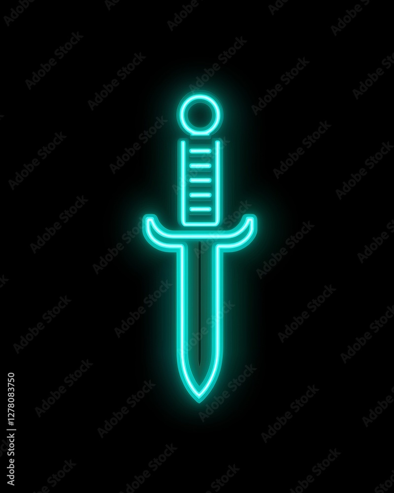 Glowing Neon Dagger Illustration on Black Background for Futuristic Design Glowing Neon Dagger Illustration on Black Background for Futuristic Design