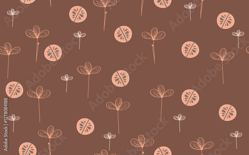Botanical Peach and Brown Floral Pattern