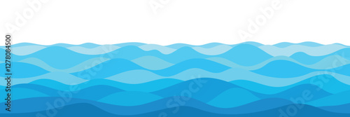 Vector drawing of waves on the sea, seamless border, isolated on white background