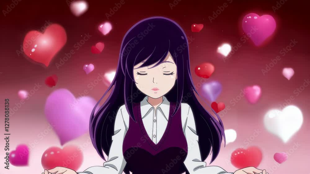 Anime Girl with Floating Hearts in a Dreamy Romantic Atmosphere (Loop Video) Anime Girl with Floating Hearts in a Dreamy Romantic Atmosphere (Loop Video)