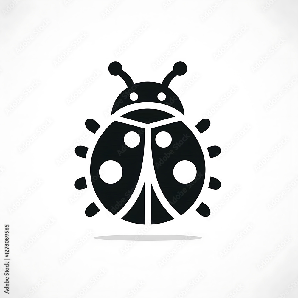 Flat and minimalist Ladybug icon of silhouette black shape on white Flat and minimalist Ladybug icon of silhouette black shape on white