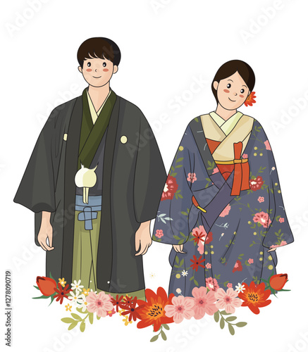 Japanese Wedding illustration cartoon chibi