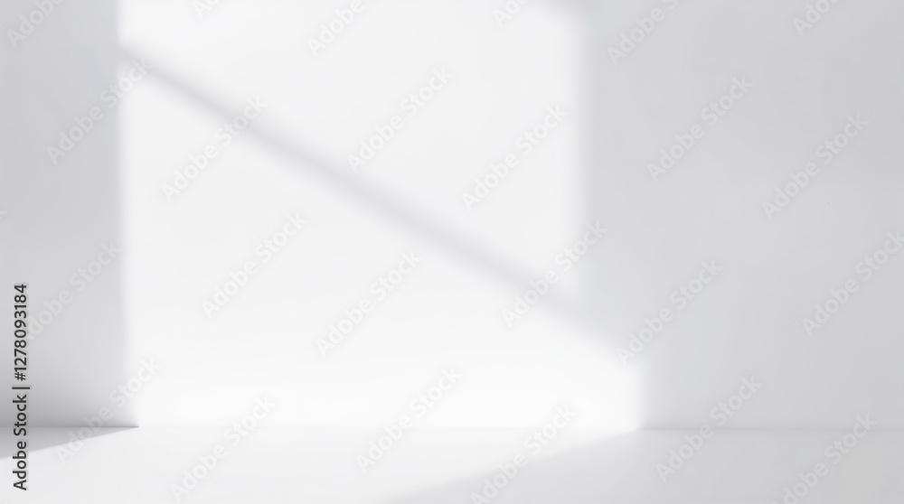 Obraz premium Simple white background with bright room lit with diffused light from a window with empty space for text and product placement