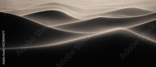 Abstract digital art piece that appears to be a black and white photograph of a wave-like pattern. the wave is made up of multiple wavy lines that create a sense of movement and depth.