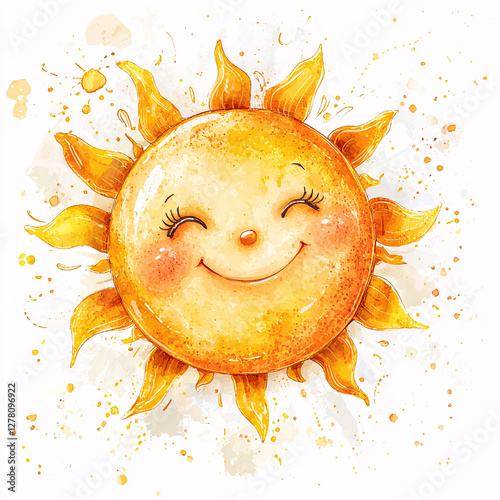 Smiling sun illustration with bright colors and playful design.
